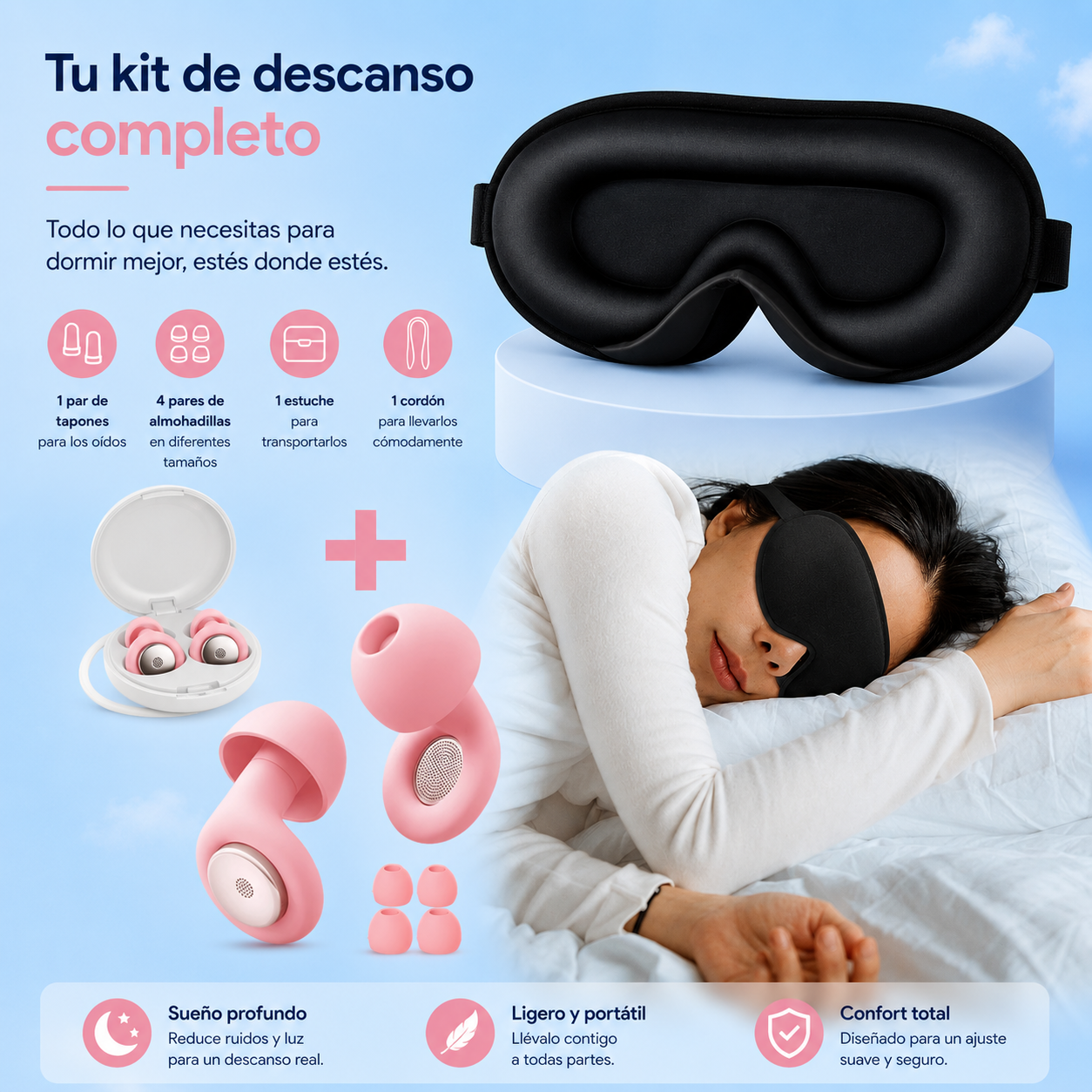 Antifaz de Descanso Ergonómico 3D con Tapones Integrados | VisConfort™