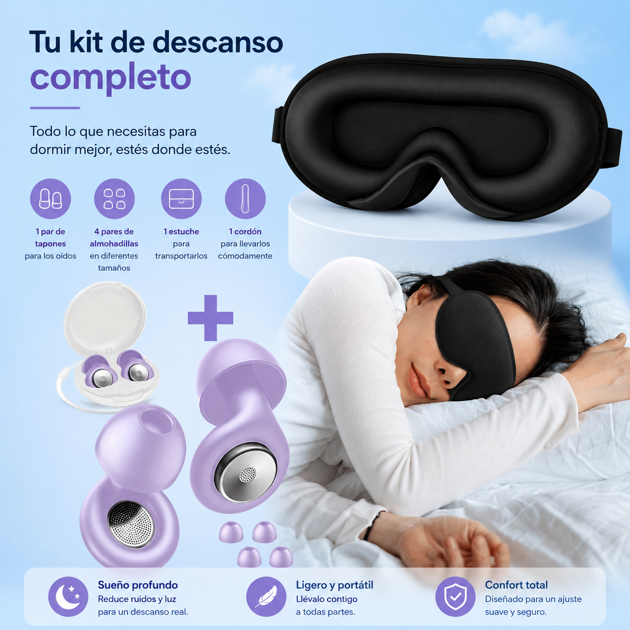 Antifaz de Descanso Ergonómico 3D con Tapones Integrados | VisConfort™