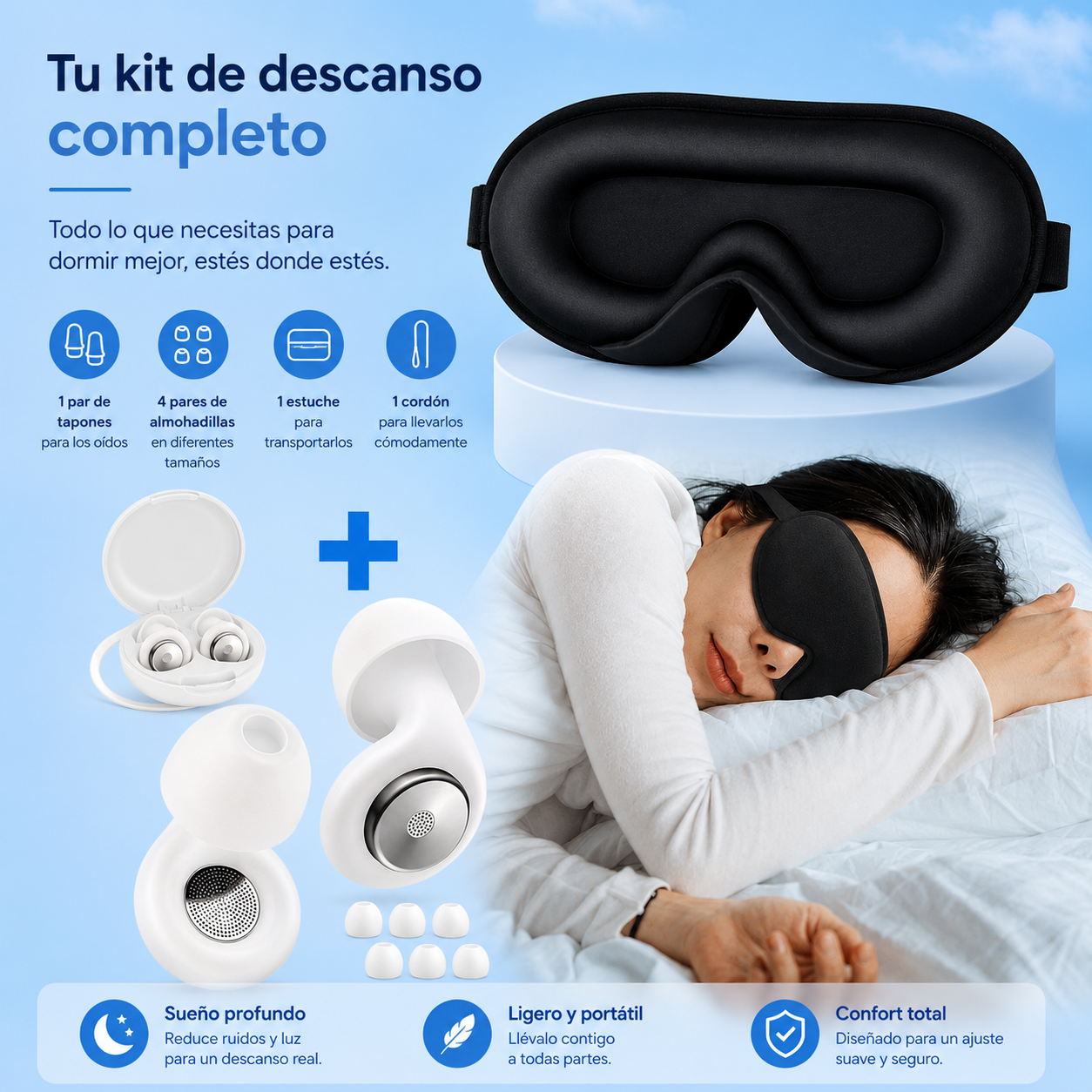 Antifaz de Descanso Ergonómico 3D con Tapones Integrados | VisConfort™